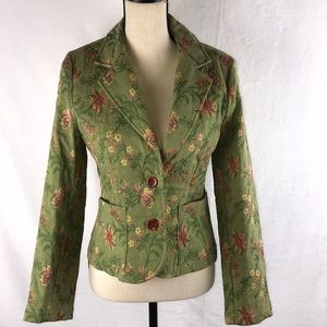 CAbi retro green floral blazer